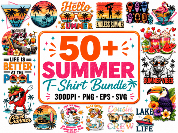 Retro Summer T-Shirt Design Bundle: Vintage Vibes for Modern Creators